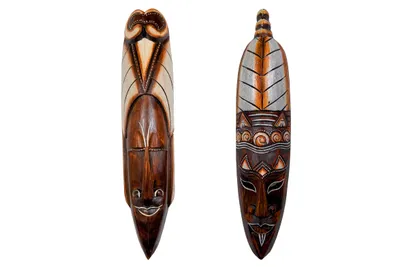 Produktbild von Wandmasken-Set Keno, Man & Woman, 50 cm, handgearbeitete Holz-Masken aus Bali