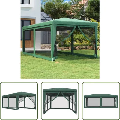 Produktbild von The Living Store Partyzelt mit 6 Mesh-Seitenwänden Grün 3x6 m HDPE