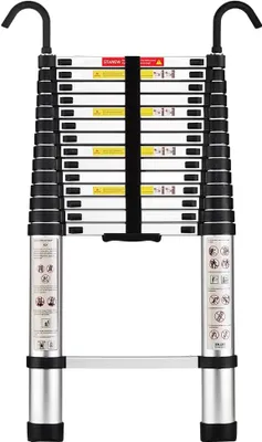 Produktbild von STANEW Teleskopleiter Aluminium 4,4m,Rutschfester Klappleiter Stehleiter Mehrzweckleiter, Abnehmbare Armlehne, Ausziehbare Leiter, Max 150 kg