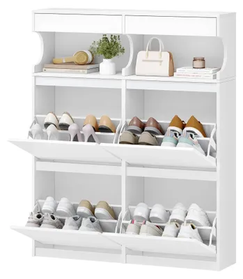 Produktbild von Schuhschrank, Schuhregal Schuhkipper Schmal, Verstellbar, Schuhkommode für Eingang, Flur, Garderobe, 20 Paar, 4 Klappen (100B cm), Weiß