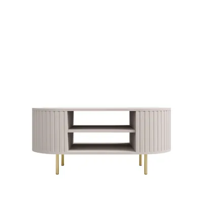 Produktbild von Couchtisch OVALIO 200 100 cm Sandbeige – Abgerundete Seiten, geriffelt