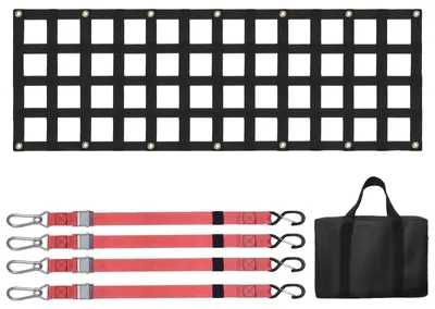 Obrázek produktu pro Síť na zadní dveře VEVOR, 1370 x 460 mm, síť na nákladní prostor nákladního automobilu do 680 kg, se 4 nastavitelnými teleskopickými popruhy, výsuvná a odolná, vhodná síť na zavazadla