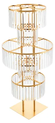 Image de Support à fleurs en cristal - Décoration de mariage à 5 étages - Support pour vase à fleurs en acrylique - Centre de table - Présentoir sur pied - Doré