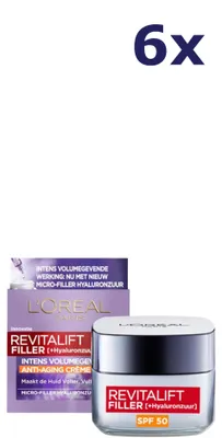 Immagine prodotto di 6 confezioni di L'Oréal - Crema da giorno Revitalift Filler Anti-Aging SPF 50, 50 ml