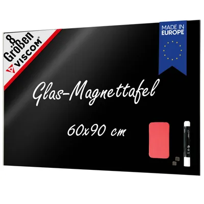 Produktbild von Design Glastafel MIO - Memoboard magnetisch - Glas-Magnettafel in sattem Schwarz 60x90 cm - rahmenlos inkl. Zubehör