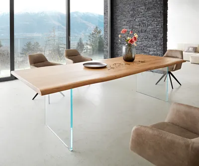 Produktbild von DELIFE Esstisch Edge 260x100 Akazie Natur Glas Live-Edge
