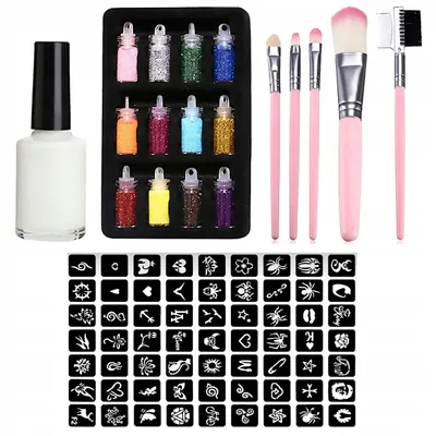 Produktbild von Craft Glitzer Tattoo Set – Wiederverwendbare Schablonen & Abwaschbare Glitzertattoos für Kinder – Kreatives Bastelset für funkelnde Designs