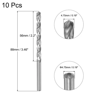 Produktbild von 10 Stk. Spiralbohrer Metall 4,75mm HSS W6542 Mikrobohrer Voll Geschliffen Bohrer fš¹r Baustahl Kupfer Aluminium 88mm L?nge