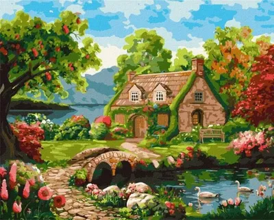 Produktbild von Malen nach Zahlen – Blühendes Haus, 40x50 cm – Ideyka