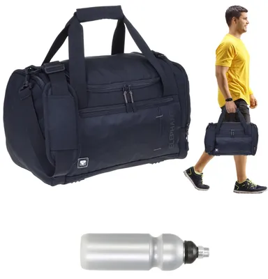 Produktbild von Sporttasche klein Sport Tasche Reisetasche ELEPHANT Small Medium 42 cm 20 Liter Gym Fitness Bag Freizeittasche Dark S 3619 Schwarz GRAU + Flasche