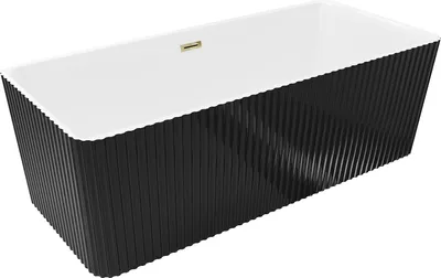 Zdjęcie produktu dla Mexen Nila wanna wolnostojąca ryflowana 170 x 75 cm, biała/czarna, przelew złoty - 52841708075-50