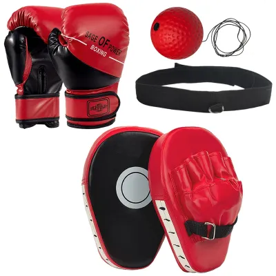 Productafbeelding van Elzusha - Boksset voor Kinderen 3-in-1 - 6 oz Bokshandschoenen, Stootkussens en Reflexbal - Rood