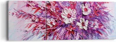 Produktbild von Bild auf Leinwand - Leinwandbild - 3 Teile - Pastos Blumen Rosa - 90x30cm - Wand Bild - Wanddeko - Wandbilder - Leinwanddruck - Bilder - Wanddekoration - Leinwand bilder - Wandbild - CA90x30-4530