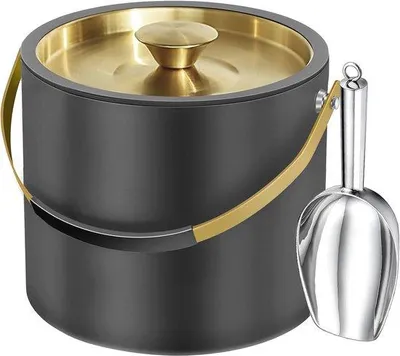 Produktbild von Famanu Eiskübel 3,2L mit Silikondeckel und Zange - Doppelwandiger Edelstahl Eiskübel