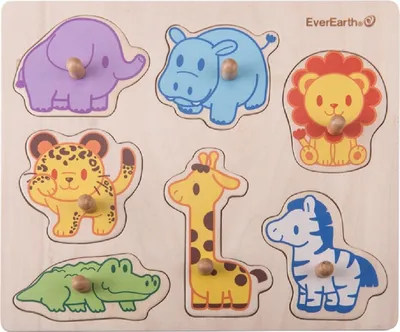 Produktbild von EverEarth Safari-Tiere Puzzle aus Holz – Lernpuzzle zur Förderung von Motorik & Tierwissen - EE33735