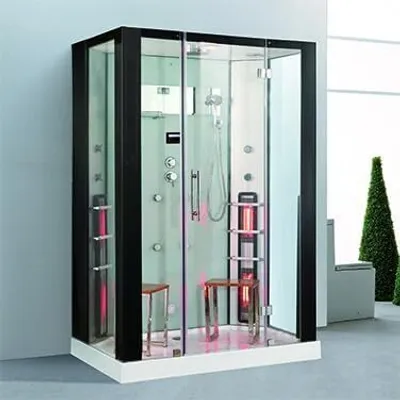 Immagine prodotto di PureHaven doccia a vapore e sauna a infrarossi 145x90 cm con telaio in alluminio accessori completi sedile doccia tropicale funzione radio massaggio nero/bianco