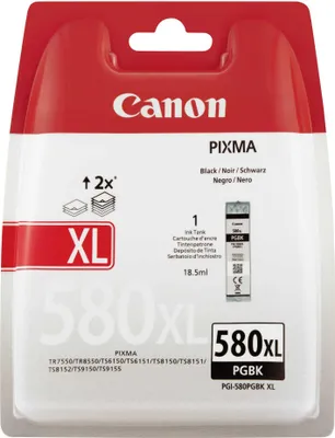 Zdjęcie produktu dla Canon PGI-580 XL, Wysoka (XL) wydajność, Czarny, Tusz na bazie pigmentu, 18,5 ml, 1 szt., Jednopak