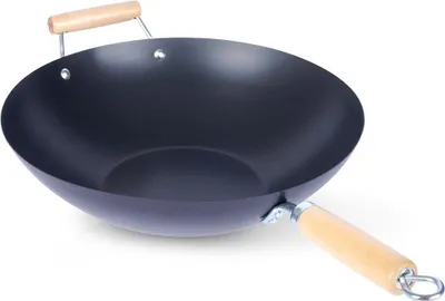 Zdjęcie produktu dla Wok ze stali węglowej z powłoką nieprzywierającą i drewnianą rączką