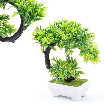 Produktbild von Künstlicher Bonsai-Baum, künstliche Bonsai-Pflanze aus PVC-Kunststoff, naturgetreue künstliche Pflanzen, grüne Kunststoffpflanzendekoration, für Wohnzimmer, Büro, Arbeitszimmer