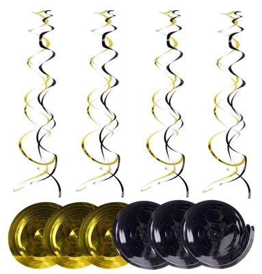 Immagine prodotto di Serpentina a spirale, ghirlanda, 36 pezzi, colore nero e oro, materiale PVC