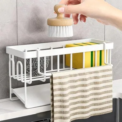Productafbeelding van Keukengootsteenorganizer, sponshouder, keukengootsteenorganizer met afneembare vaatdoekhouder, metalen