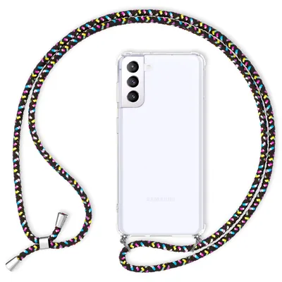 Obrázek produktu pro NALIA Průhledné pouzdro na mobilní telefon s řetízkem pro Samsung Galaxy S21 Plus, pouzdro s páskem, kryt Black Colourful