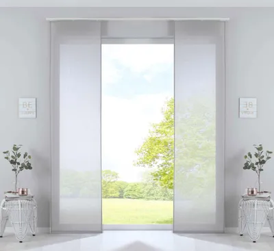 Produktbild von 2er Set Schiebegardinen »Nizza« Baumwoll-Voile Halbvoile HxB 245x60 cm Stein Transparent Flächenvorhang mit Paneelwagen und Beschwerungsstange 2019032-2