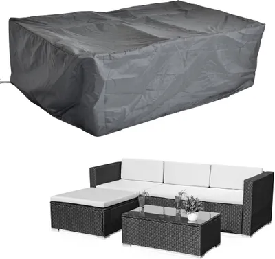 Produktbild von Mucola Schutzhülle Gartenmöbel Abdeckplane Abdeckhaube Garnitur Couch Sofa Tisch Wetterfest Schwarz - Rattan Lounge 242x162x100