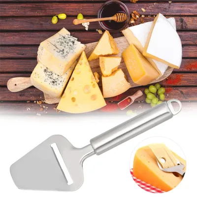 Imagen del producto de Cortador de queso de acero inoxidable con mango largo, ideal para cortar queso, jamón y otros alimentos. Herramienta para cortar y aplanar