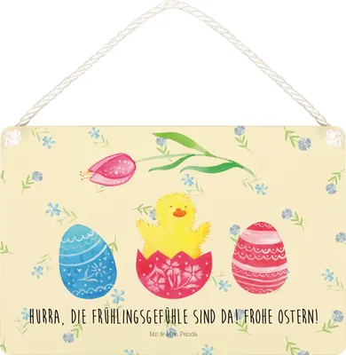 Produktbild von Mr. & Mrs. Panda holzbild Küken Schlüpfen DIN A4 - Blumig - Geschenk, Holzschild, Ostern, Schild, Frohe, wandtafel, kleine aufmerksamkeit, Wandbild Holz, Ostergrüße