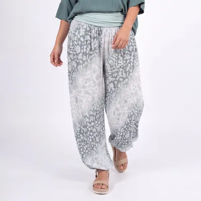 Produktbild von Haremshose Damen Sommerhose Gr. 36-44 luftige Leo Look Flatterhose weites Bein
