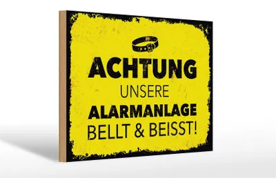 Produktbild von Holzschild Hund Achtung unsere Alarmanlage beißt 30x20cm