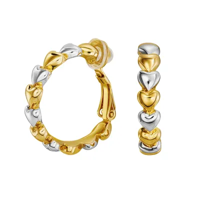 Produktbild von Traveller Ohrclips - Creolen - Goldfarbe & Silberfarbe - Bicolor - 24mm - Herzen - Vergoldet & Platiniert - 157688