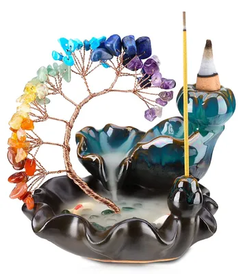 Rückfluss-Räuchergefäß, Keramik, 7 Chakren, Kristallbaum, Meditation