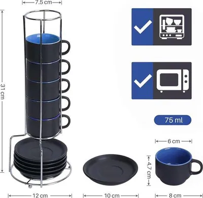 Produktbild von Famanu Espressotassen-Set – 6 Tassen in Blau, Rot und Grün