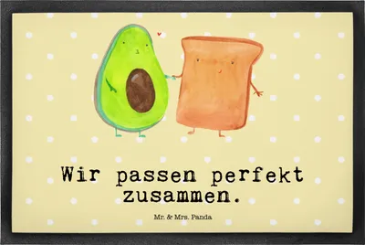 Produktbild von Mr. & Mrs. Panda Bodenvorleger Avocado Toast 50 x 75 cm - Gelb Pastell - Geschenk, Toastbrot, Schmutzfangmatte, Hochzeit, Schmutzmatte, fußmatte, Liebe, Vorleger
