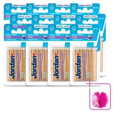 Image de 12 cure-dents Jordan Clean Between Sticks - Cure-dents minces à double extrémité, saveur menthe - Pack économique - 12 pièces