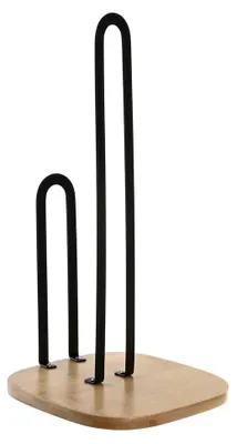 Image de PORTAROULEAUX EN ACIER ET BAMOU, NOIR, DIMENSIONS : 16 x 16 x 31,3 cm