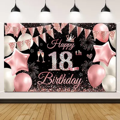 Zdjęcie produktu dla Baner urodzinowy, 18. urodziny, różowy, 180 x 110 cm, do dekoracji na przyjęciu urodzinowym