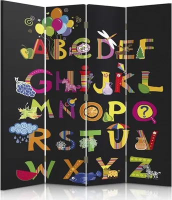 Produktbild von Paravent - Raumteiler Party Time Alphabet - Dekorativer Raumtrenner cm. 145x170 (4 x)