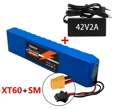 Image de Batterie lithium-ion 36V 100Ah - Pack batterie 10S3P - Rechargeable - Pour scooters électriques et vélos électriques - Connecteurs XT60 + SM - Avec chargeur - Chargeur XT60-SM