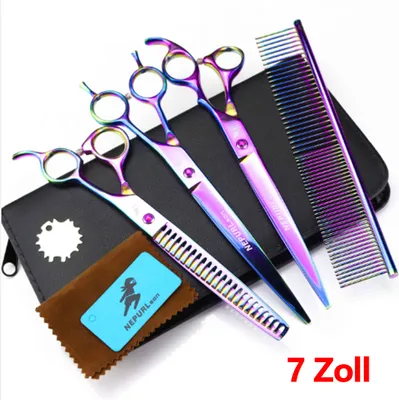 Produktbild von Haarschere Hundepflegescheren-Set,mit Fellpflegekamm,7"Edelstahl-Haustierschere, für Hunde, Haarschneideset für Katzen und andere Tiere