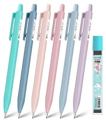 Productafbeelding van Set van 6 drukpotloden, 0,5 mm, met reserveleidtjes, gum en pastelkleuren