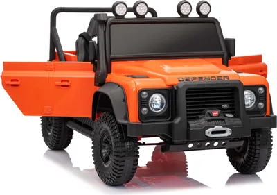 Immagine prodotto di Veicolo elettrico per bambini Land Rover Defender 110 SVX 12V, arancione, trazione 4X4, luci a LED, sospensioni sulle ruote anteriori e posteriori, telecomando a 2,4 GHz, ingresso USB/AUX, Bluetooth, batteria al litio, motore 4 x 25W, licenza ORIGINALE