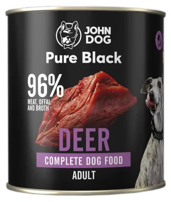 Produktbild von John Dog Hundenassfutter Pure Black Hirsch - Premium Getreidefreies Hundefutter mit 96% Fleisch - Monoprotein Nassfutter für ausgewachsene Hunde 800g
