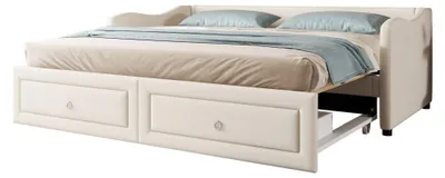 Image de Divan convertible 90x200 cm - Beige, avec tiroirs, pour adultes