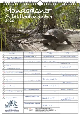 Produktbild von Schildkrötenzauber Planer Familienplaner 4 Spaltenplaner DIN A3 Kalender für 2026 Schildkröten - Seelenzauber