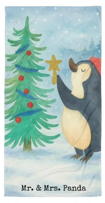 Produktbild von Mr. & Mrs. Panda Reisehandtuch Pinguin Weihnachtsbaum Design - Weiß - Geschenk, Badelaken, Handtuch, Weihnachten, Großes Badehandtuch, Duschhandtuch, Strandtuch, Winter