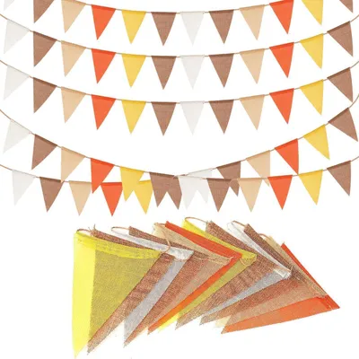 Image de Guirlande de fanions pour l'extérieur, couleur jaune, lot de 5, 60 fanions, résistant aux intempéries, tissu, 4 mètres