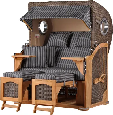 Produktbild von Strandkorb-Set - bene living - Ammersee Teak - PE grau - Modell 500 - inkl. Liftersystem